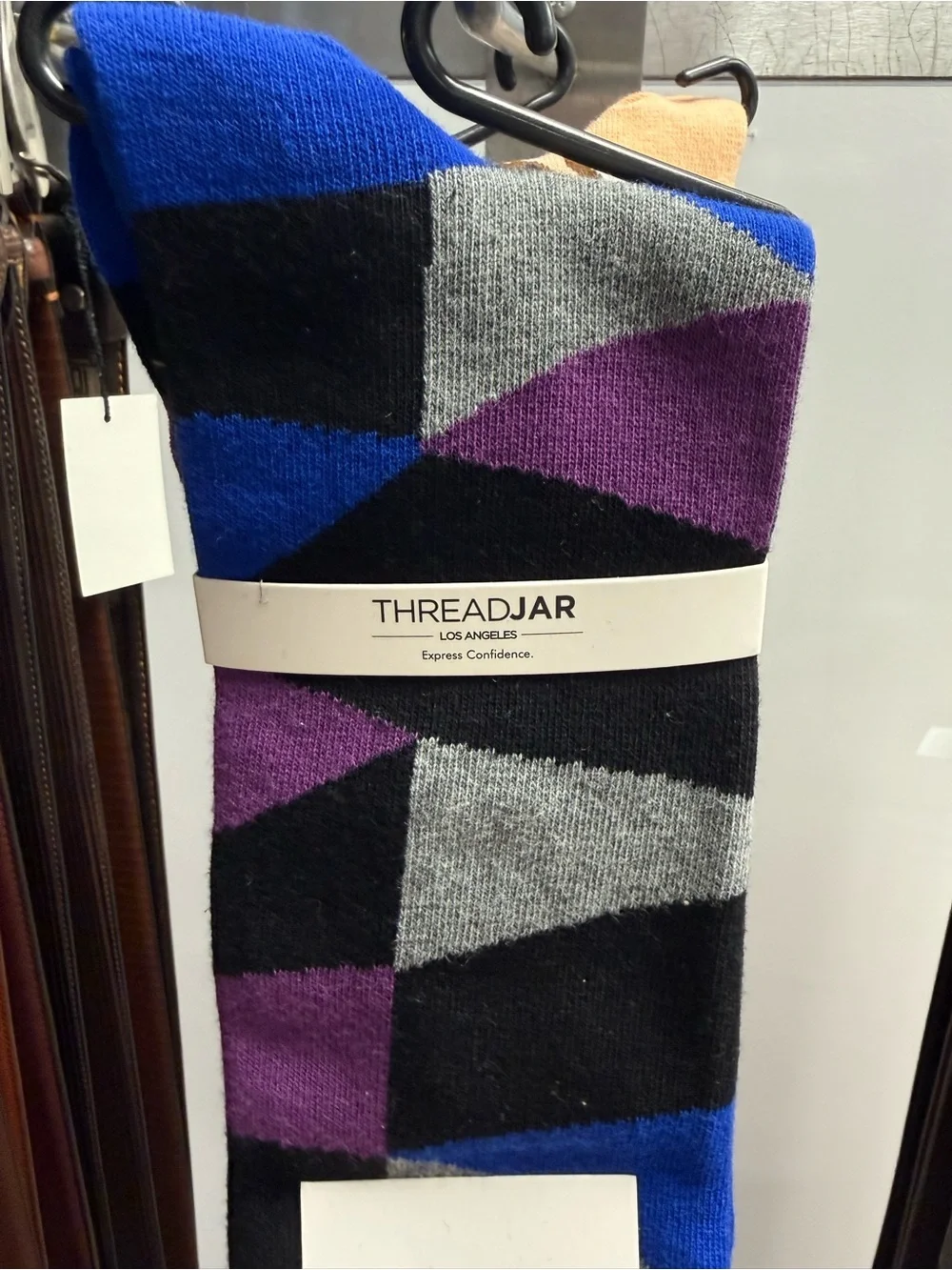 Men’s Geometric Crew Socks in Blue, Purple & Gray